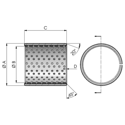 Size drawing of the WX type glycodur bushing