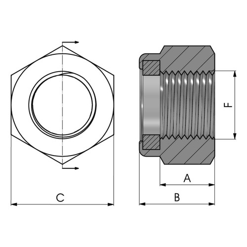 Self-locking nut size drawing