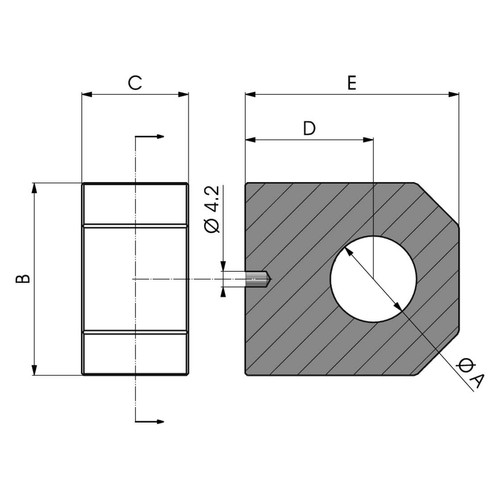 Size diagram of the fixed eye weldable cylinder end for clevis