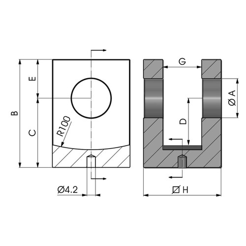 Size diagram of the Weldable Fork Rod End with Hole